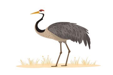 Obraz premium Crane Bird in Savanna Grassland, Side View, Illustration