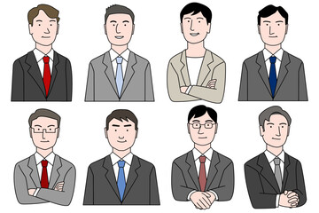 部長、課長などの上司　社長、取締役などの重役　サラリーマンのシンプルな線画　アイコンセット