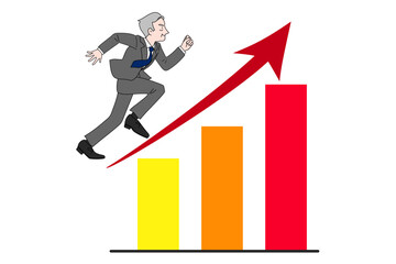 右肩上がりの営業成績と仕事が順調なビジネスマン　ミドル男性　シニア男性