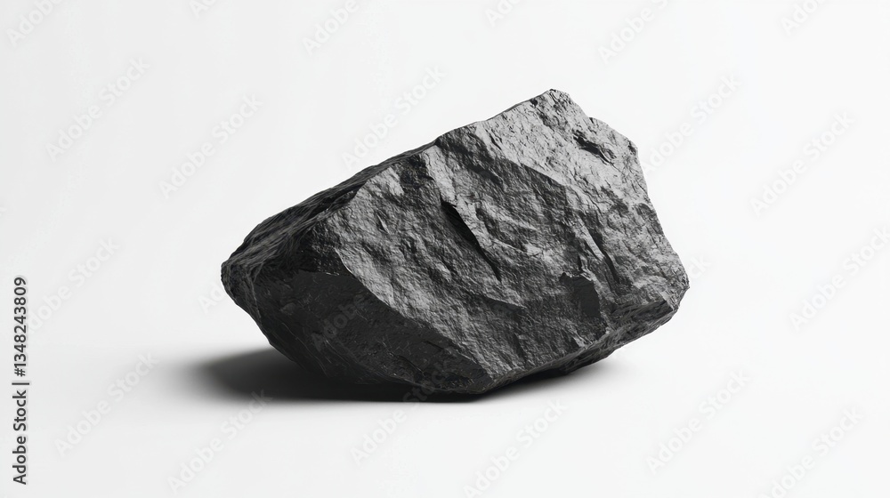 Poster large dark rock on light background with textured surface and shadows