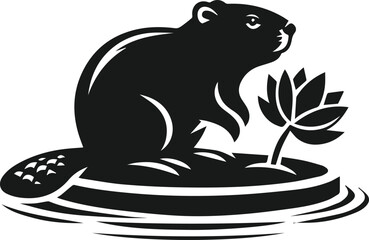 Beaver sniffing a floating lily pad vector