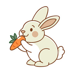 Obraz premium Icon of cute rabbit eating a carrot illustration in soft colors, minimalistic design, copy space
