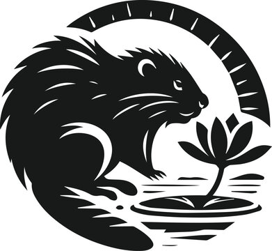 recommend clip art: Beaver sniffing a floating lily pad vector