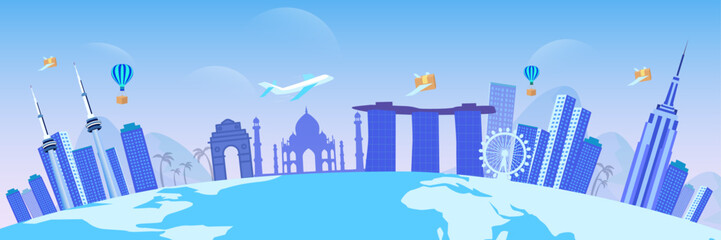 Parcel forwarding web banner, vector illustration for web, presentation slides, print, etc