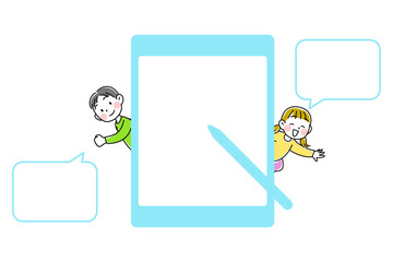 タブレットを使いコミュニケーションをとるこどものイメージイラスト素材