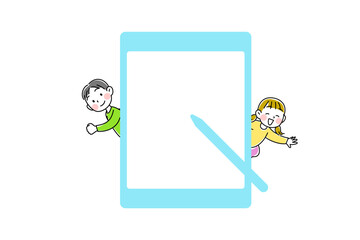 タブレットを使いコミュニケーションをとるこどものイメージイラスト素材