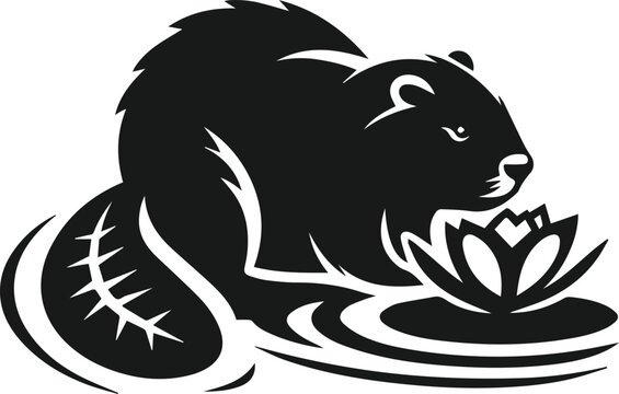 recommend clip art: Beaver sniffing a floating lily pad vector