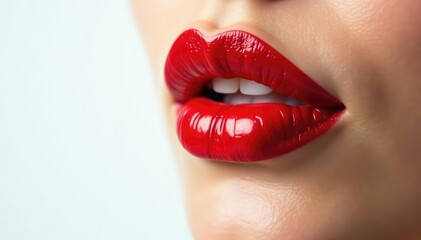 Obraz premium Close-up vibrant red lipstick, pristine white backdrop, flawless, bright, perfect