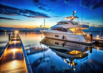 Fototapeta premium Opulent yachts and motorboats gleam under the night sky, a marina's tranquil embrace.