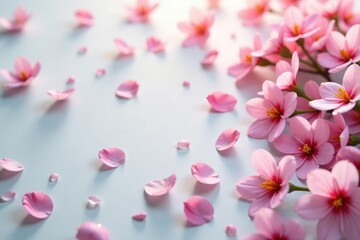 Fototapeta premium Delicate small blooms, scattered evenly across a light background , simple pattern, small flowers