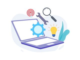 Remote Work Productivity Tricks and Tools, vector illustration for web, presentation slides, print, etc