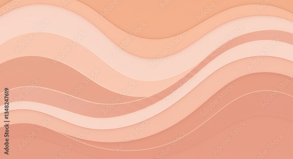 Poster abstract layered waves in subtle peach tones creating a serene visual harmony