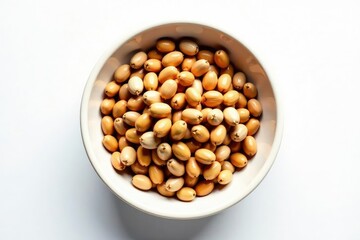 Empty bowl with scattered seeds, white background, clean, bowl