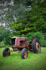 Old Vintage Red Farm Tractor in the Forest