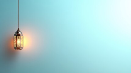 Hanging lantern, soft light, teal background, interior