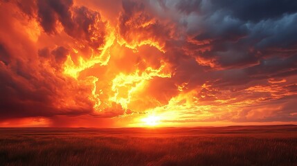 Fototapeta premium Fiery Sunset Plains Cloudscape