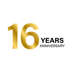 16 years anniversary gold icon vector for graphic design, logo, website, social media, mobile app, UI illustration
