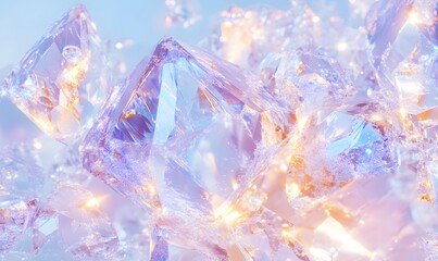 Abstract floating crystalline droplets, resembling water droplets and gemstone fragments, Generative AI