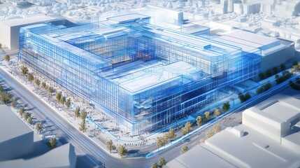Fototapeta premium Aerial view of modern glass building complex