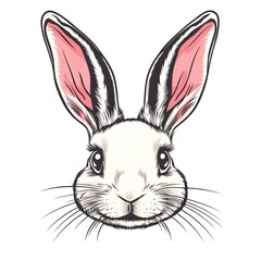 Adorable Bunny Closeup A Charming Portrait of a White Rabbit with Pink Ears, Detailed Whiskers and Expressive Eyes.