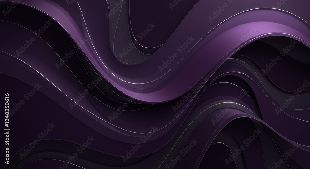 Poster elegant abstract waves in deep purple tones with smooth curves and dynamic flowing design
