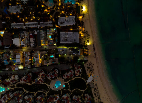 A city with a beach in the background