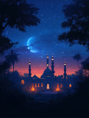 A mosque at night for ramadan vertical social media background