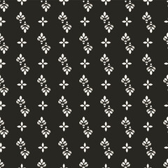 Simple minimalist floral pattern. Minimal seamless texture with small flower shapes. Abstract black and white geometric background. For print, package