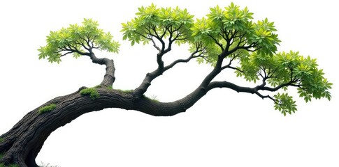 Fototapeta premium Long tree branch isolated on white background with intricate details and texture, forest, tree, nature