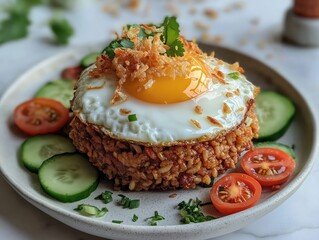 Fried Rice with Egg and Sliced Cucumber