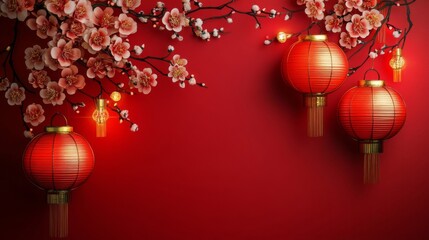 Red Lanterns and Plum Blossoms Celebrate Lunar New Year