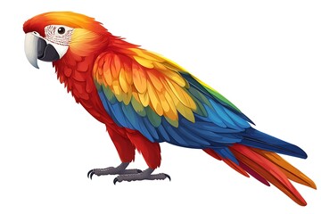 Fototapeta premium Colorful macaw parrot illustration against white background. Possible use for children's educational material or a nature book