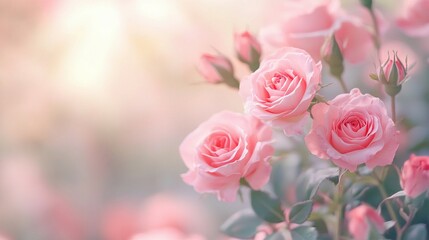 Obraz premium Beautiful pastel colored pink roses with soft and dreamy lighting effects