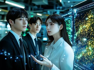 Team analyzing data in a technology control room