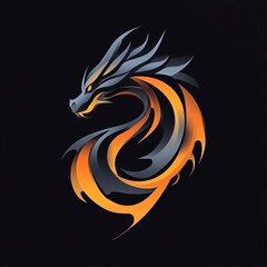 Stylized Dragon Design Fiery Hues and Dark Elegance. A captivating logo with a powerful, abstract dragon.