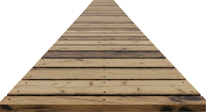 wooden walkway planks perspective isolated on transparent background,