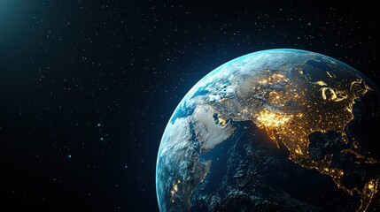 Obraz premium Digital Earth at Night with City Lights and Stars