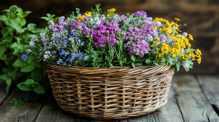 Colorful Blooms in Wicker Basket