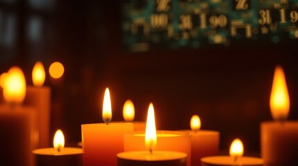 Burning candles, dark room, calendar background, remembrance