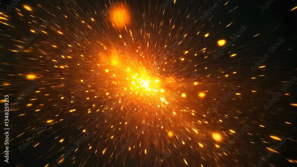 Poster dynamic video concept of a cosmic explosion with a burst of glowing particles. captured from a centr