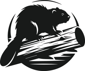 Beaver climbing onto a fallen tree vector