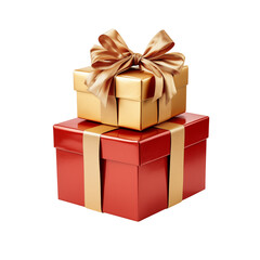 Obraz premium gift box isolated on white background Golden Gift Boxes with Red Ribbon - Festive Gift Packaging