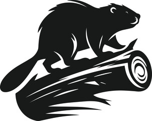 Beaver climbing onto a fallen tree vector