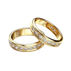 wedding rings on white background Diamond-Studded Gold Wedding Rings Isolated on Transparent or White Background, PNG