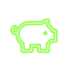 Icon pig from the flow of energy of green color. Shimmering neon