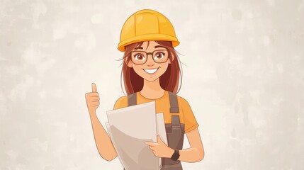 Smiling Female Construction Worker Giving Thumbs Up