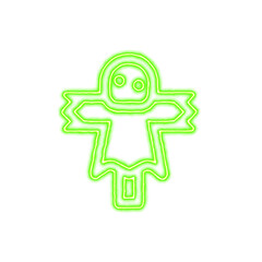 Icon scarecrow from the flow of energy of green color. Shimmering neon