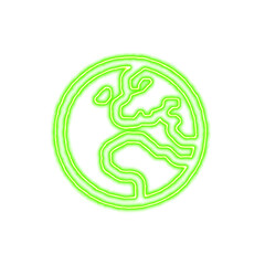 Icon globe europe from the flow of energy of green color. Shimmering neon