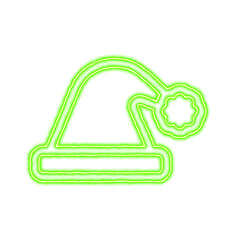 Icon hat santa from the flow of energy of green color. Shimmering neon