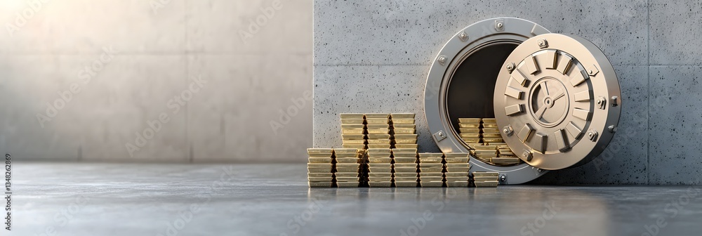 Aufkleber 3D rendered image of a partially open vault door showcasing stacks of gleaming gold bars inside representing wealth finance and security
